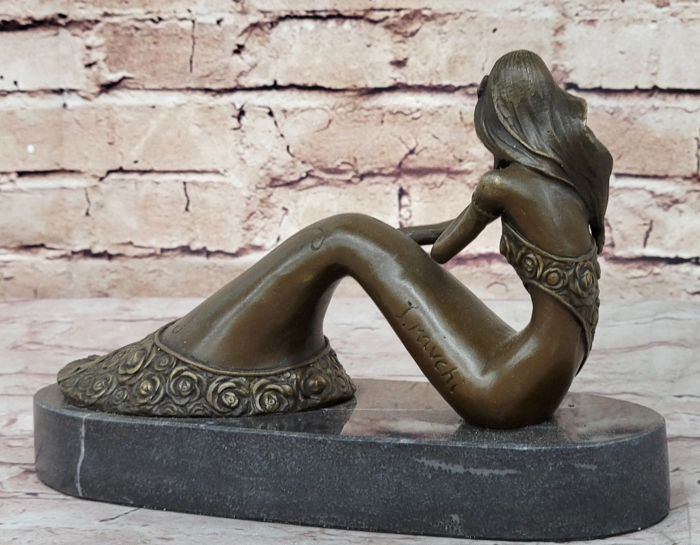 Abstract Female Figure Sitting Posing Mermaid Style Fashion Decor Bronze Sculpture Original Art