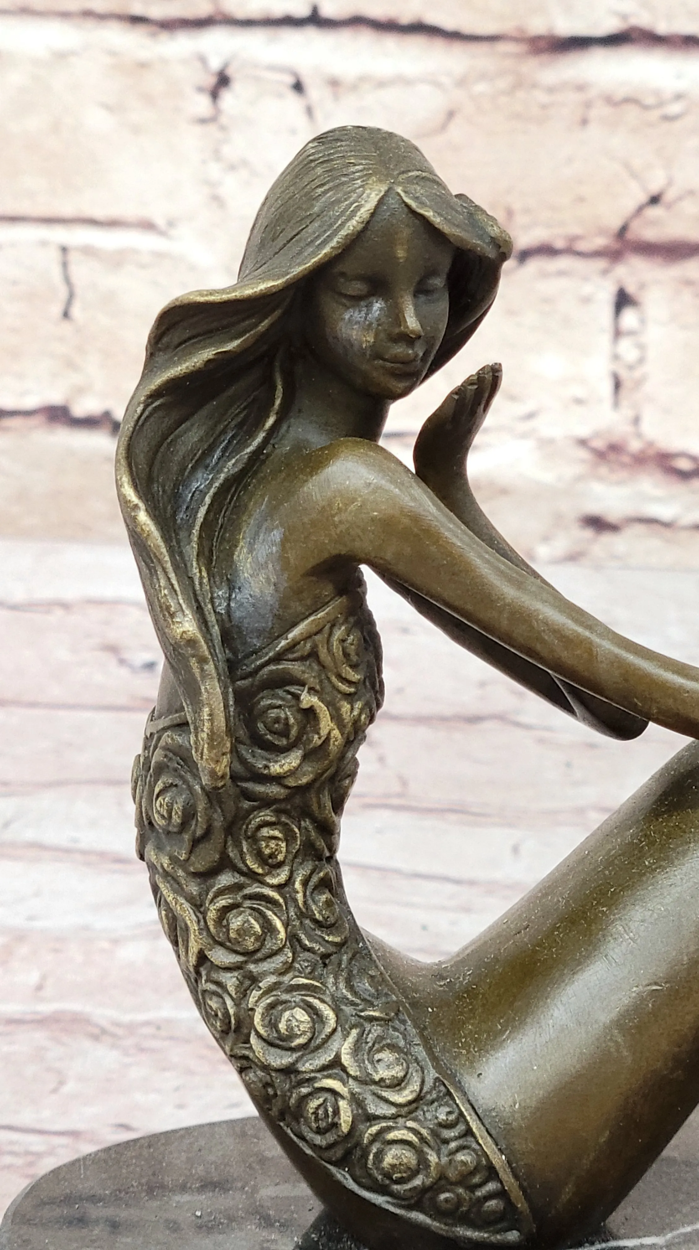 Abstract Female Figure Sitting Posing Mermaid Style Fashion Decor Bronze Sculpture Original Art