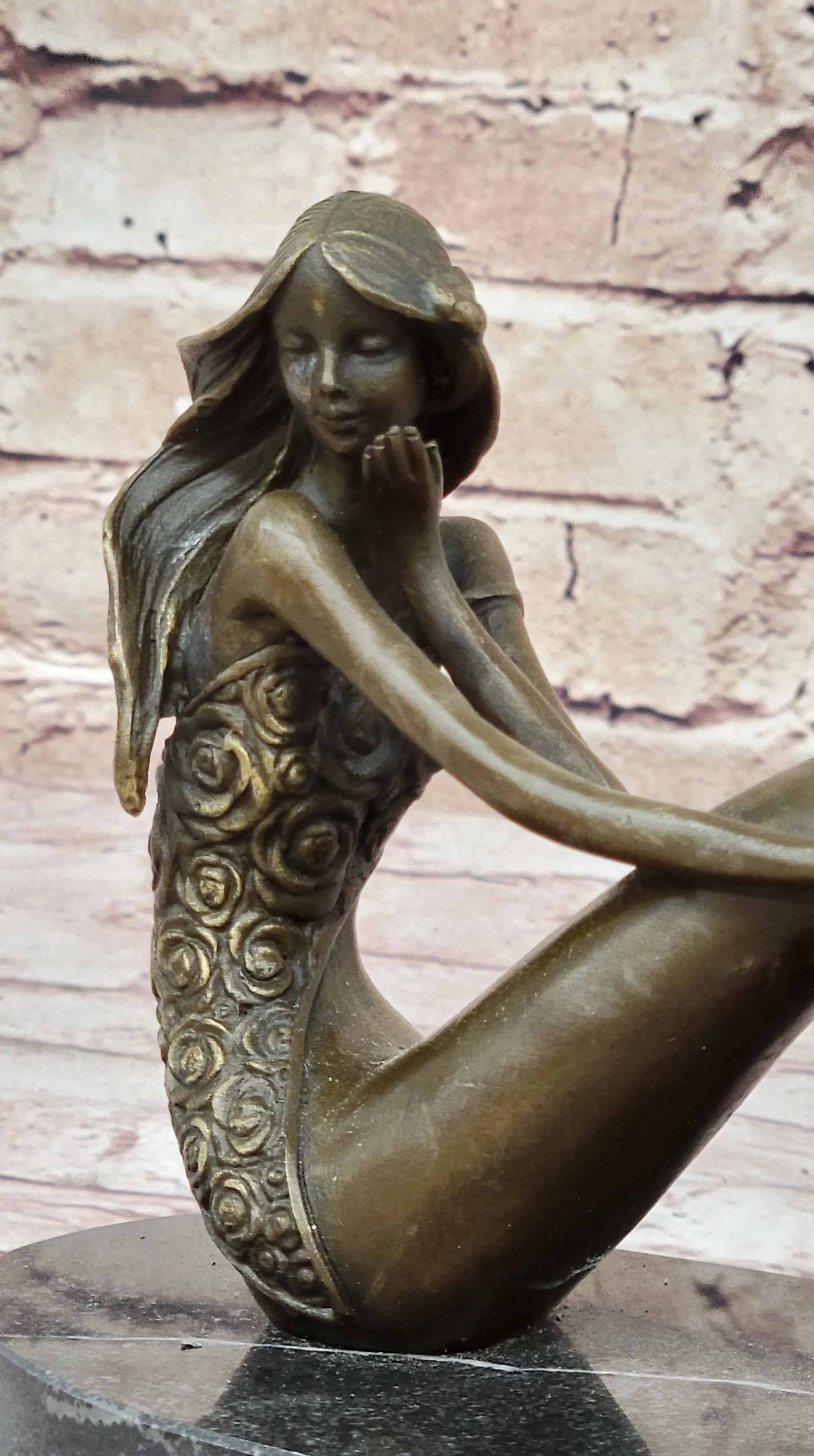 Abstract Female Figure Sitting Posing Mermaid Style Fashion Decor Bronze Sculpture Original Art