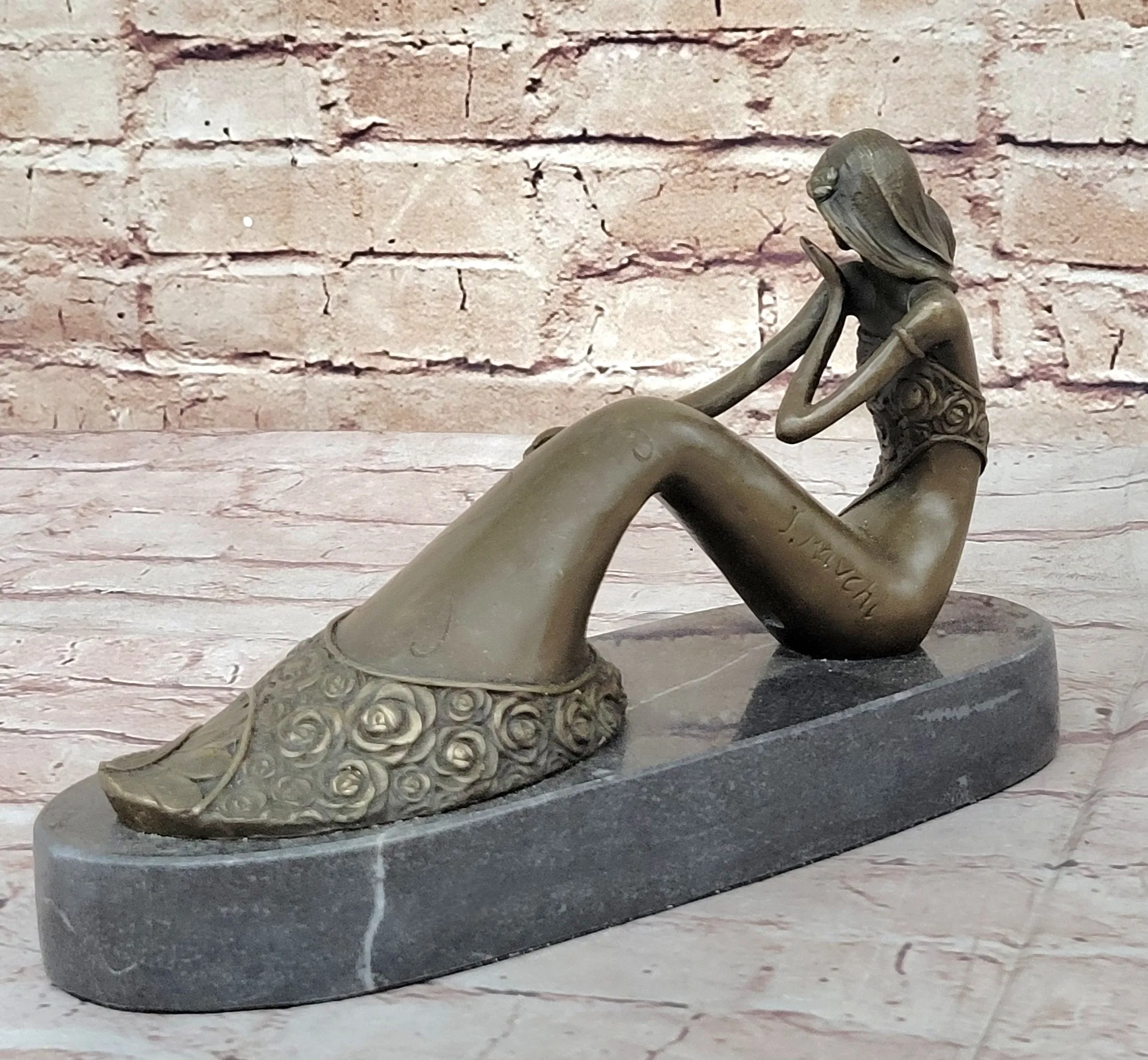 Abstract Female Figure Sitting Posing Mermaid Style Fashion Decor Bronze Sculpture Original Art