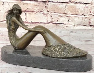 Abstract Female Figure Sitting Posing Mermaid Style Fashion Decor Bronze Sculpture Original Art