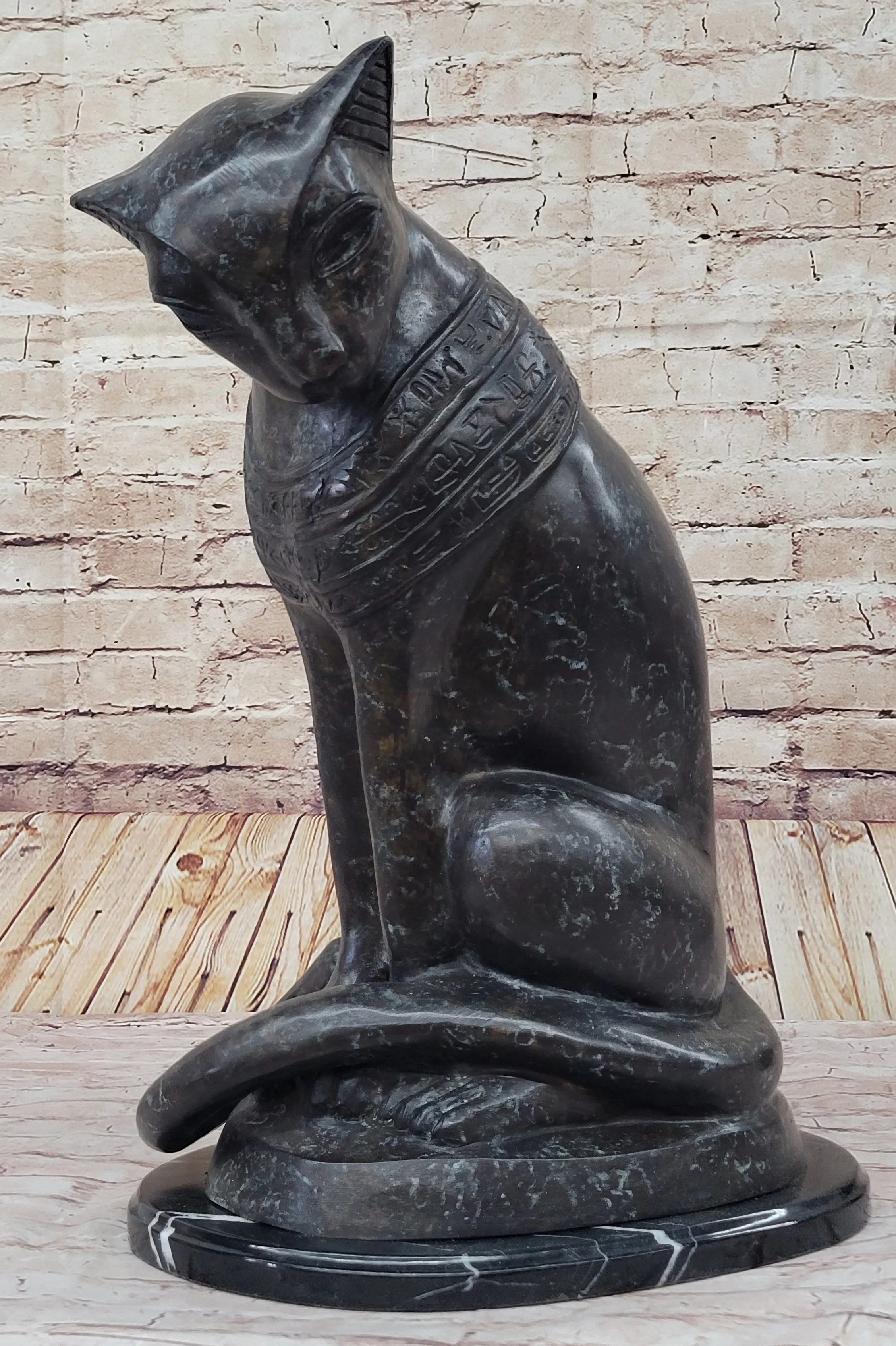 Bastet Cat Feline Egyptian Goddess Bronze Metal Statue Sculpture 19" x 13"