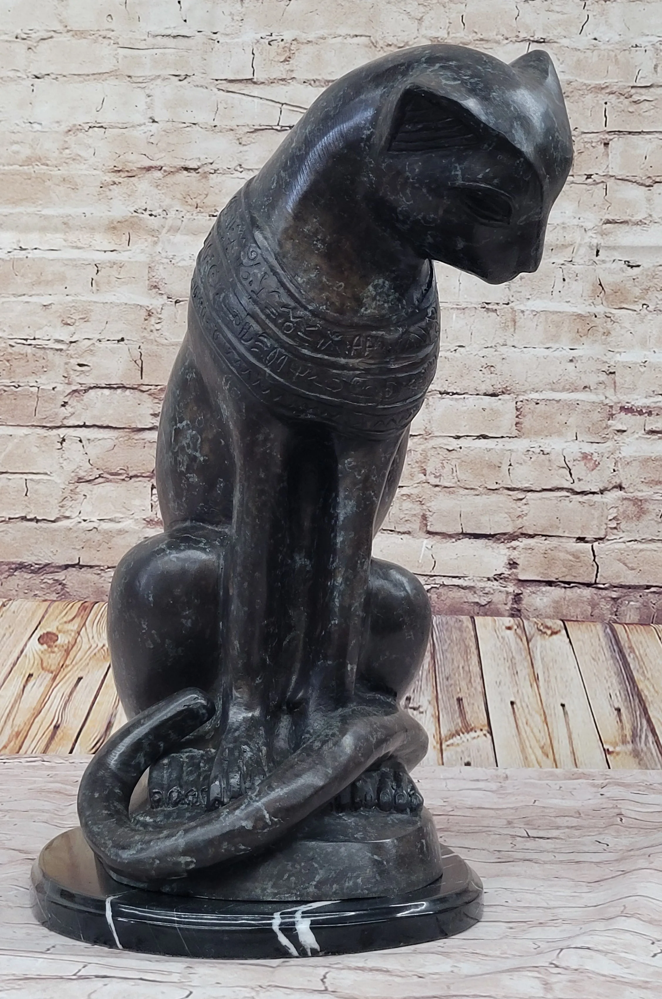 Bastet Cat Feline Egyptian Goddess Bronze Metal Statue Sculpture 19" x 13"