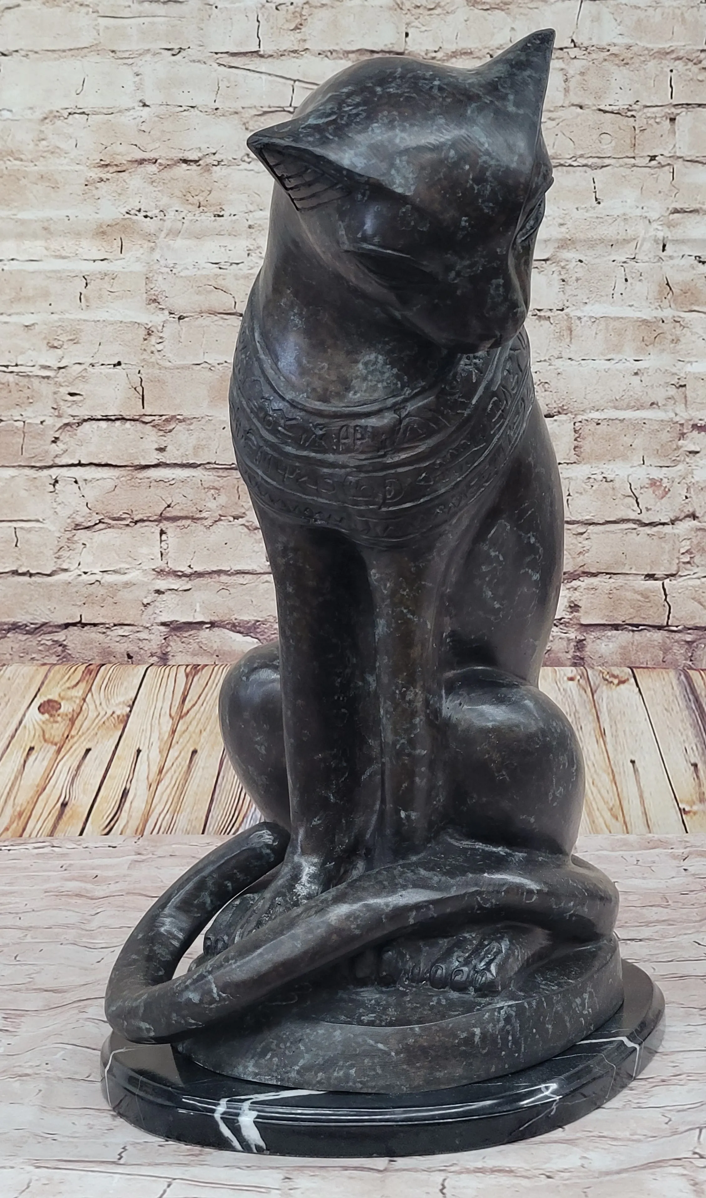 Bastet Cat Feline Egyptian Goddess Bronze Metal Statue Sculpture 19" x 13"