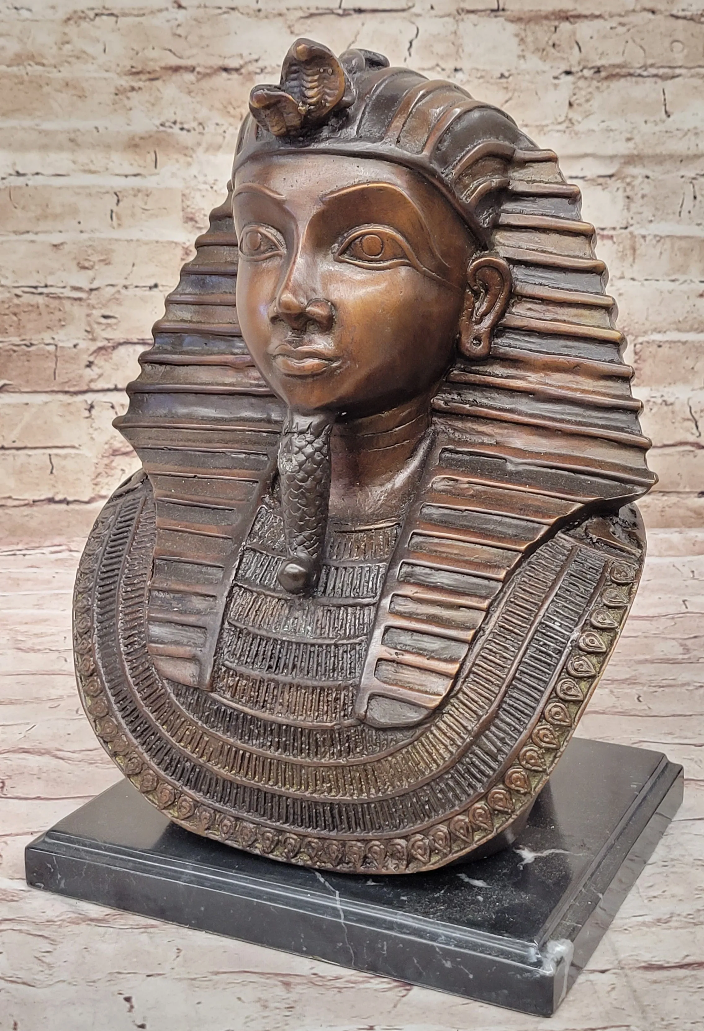 Egyptian Pharaoh Real Bronze Bust Sculpture Art Deco Statue Egyptology 14" x 9.5"