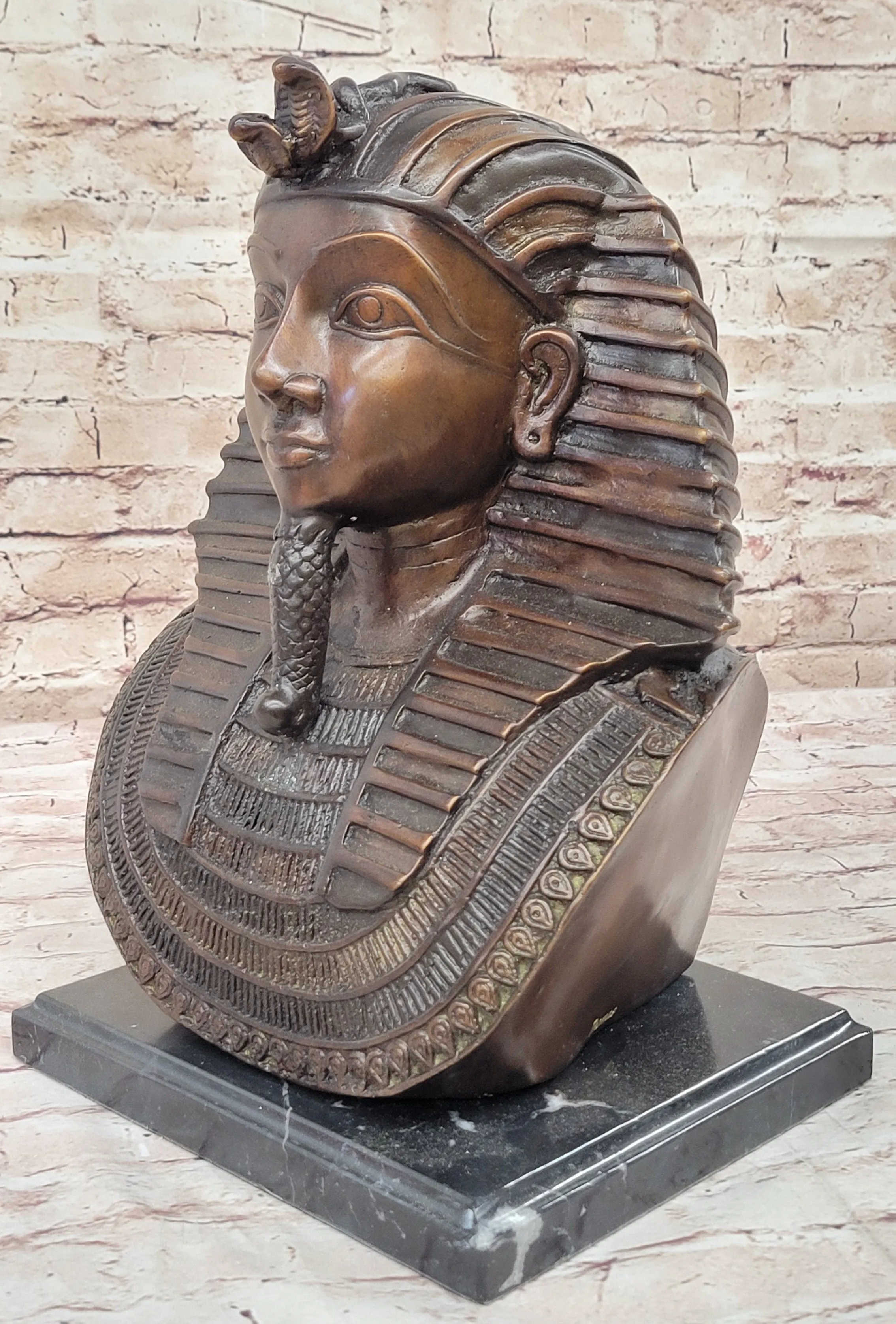 Egyptian Pharaoh Real Bronze Bust Sculpture Art Deco Statue Egyptology 14" x 9.5"