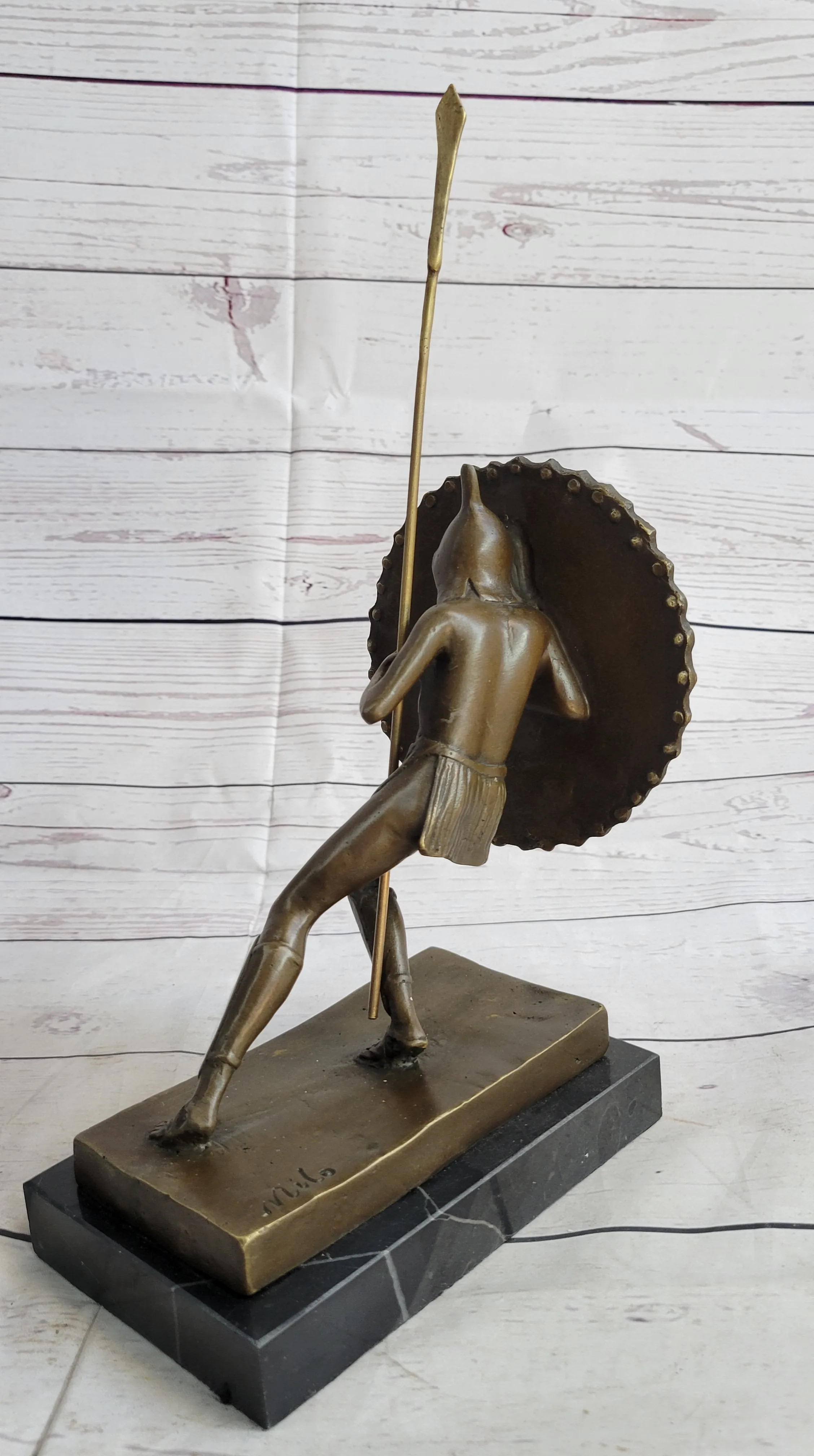 Gladiator with Shield & Spear Bronze Metal PAIR of Opposing Bookend Sculptures 11" x 9"