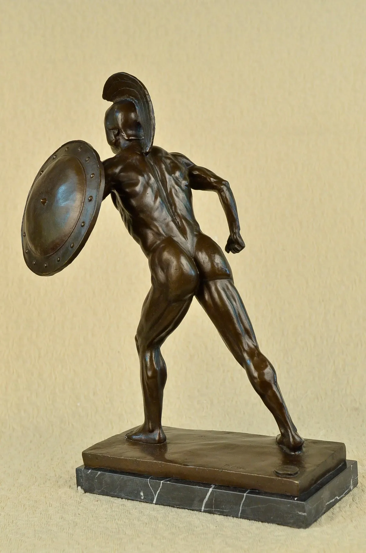 Signed French Artist Pierre Tough Brave Nude Roman Warrior Bronze Sculpture SALE