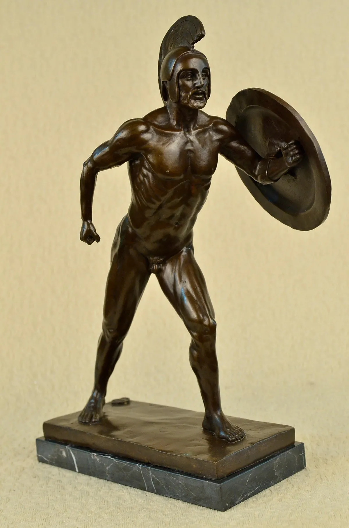 Signed French Artist Pierre Tough Brave Nude Roman Warrior Bronze Sculpture SALE